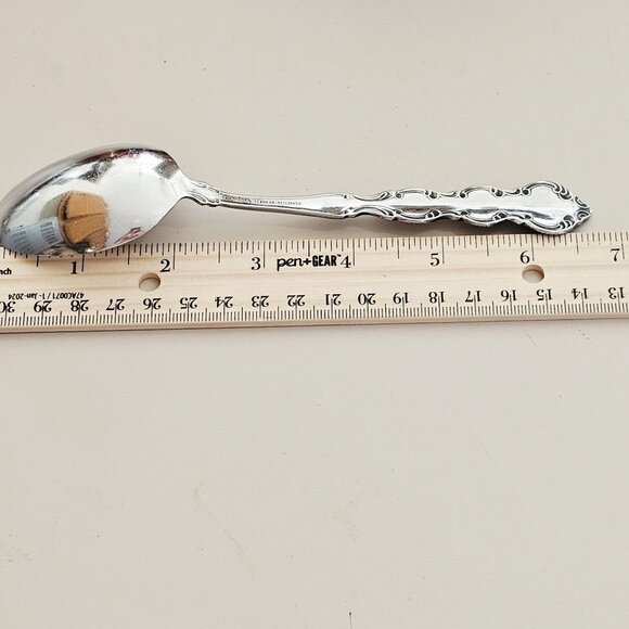 4 Oneida Deluxe Mozart Soup Spoons scalloped edge baroque scrolls 80s vtg stainl - Picture 10 of 10